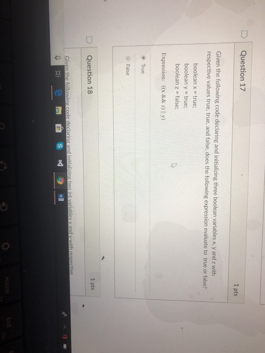  D Question 17 1 pts Given the following code declaring and