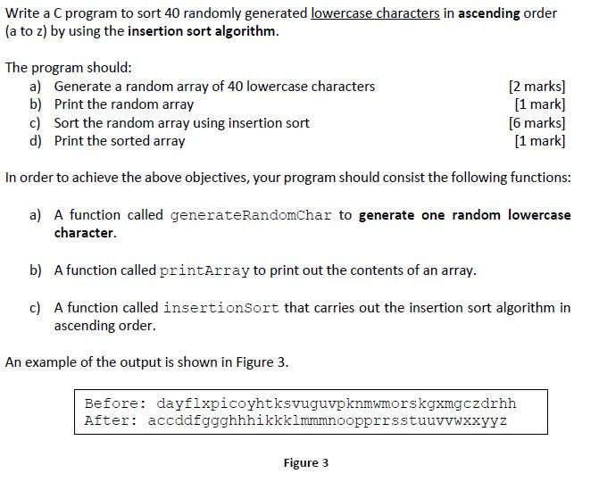  Write a C program to sort 40 randomly generated lowercase characters