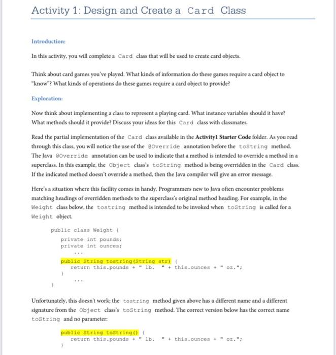  plese design and create a card class and tester class in