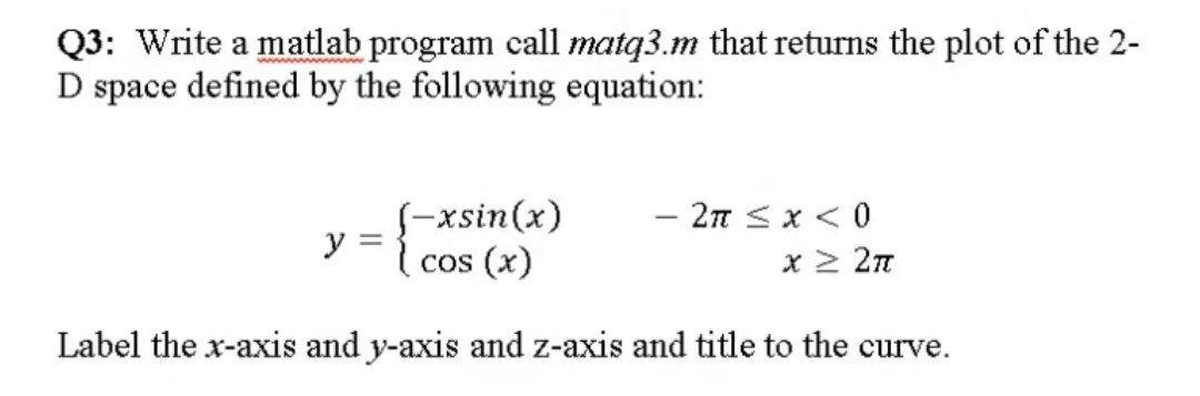  Q3: Write a matlab program call matq3.m that returns the plot