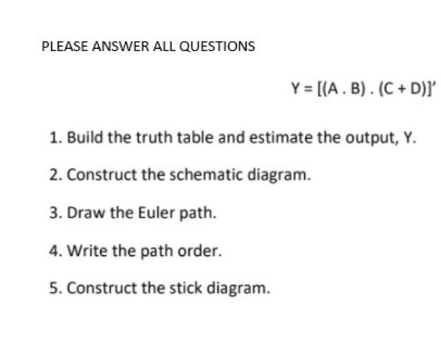  PLEASE ANSWER ALL QUESTIONS Y = [(A.B). (C+D)] 1. Build the