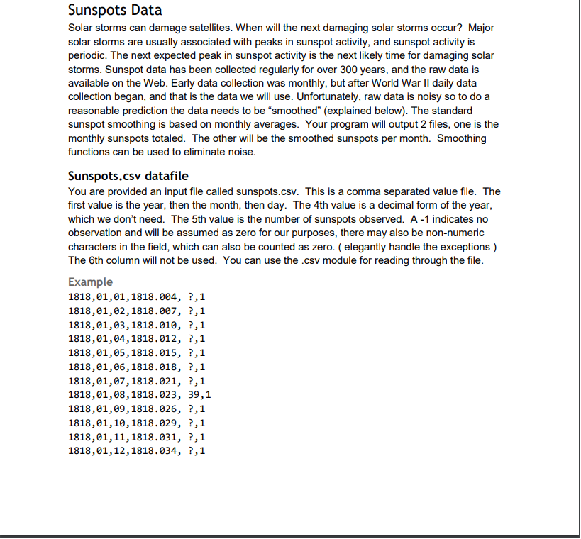 Python3 Sunspots Data Solar storms can damage satellites. When will the next