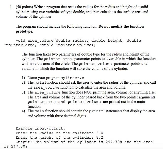  1. (50 points) Write a program that reads the values for
