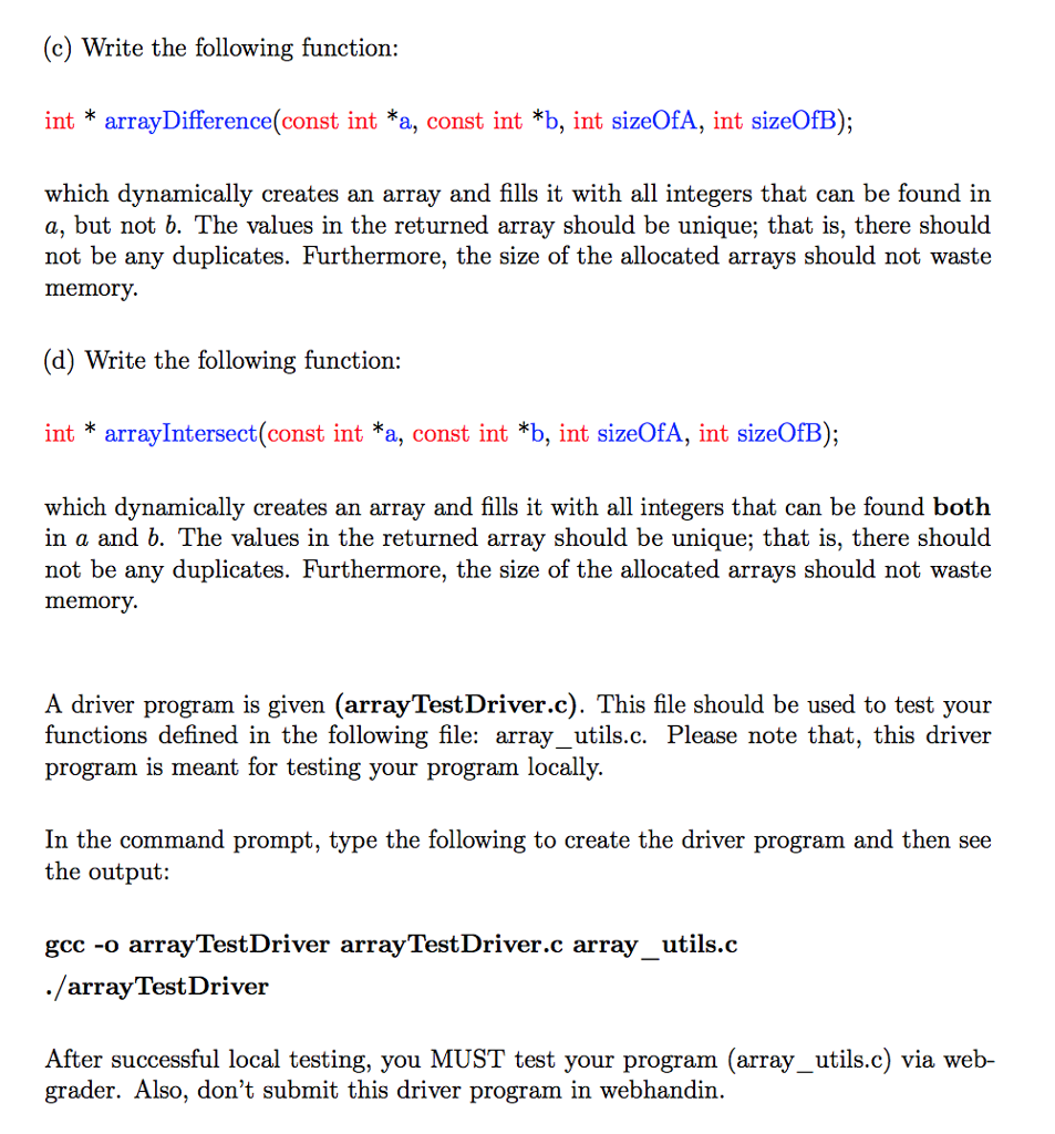 functions defined in the following file: array_utils.c Please note that, this driver