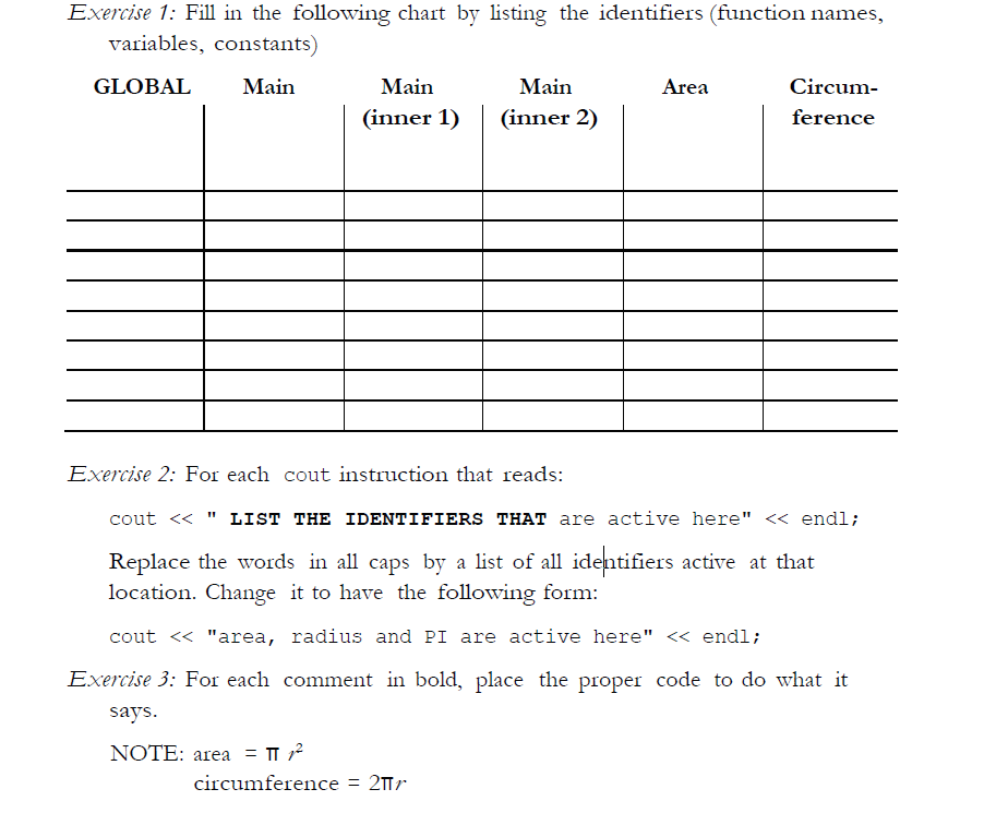I need to complete these exercises with a given code. Every instruction