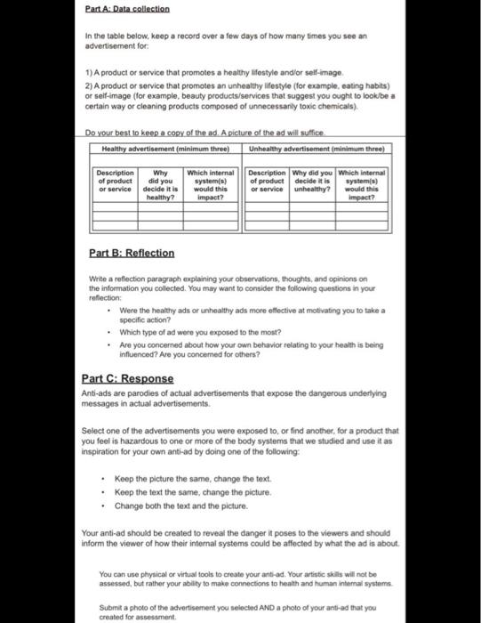  Part A. Data collection In the table below, keep a record