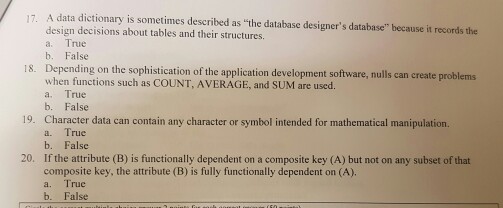 s for each correct answer (30) i. Data and information are essentially