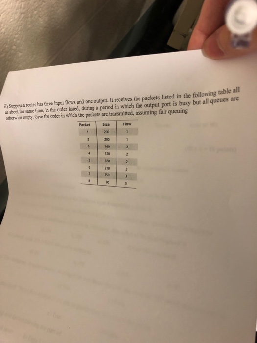  able all in Suppose a router has three input flows and