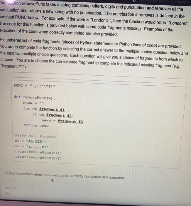  helution removePunc takes a string containing letters, digits and punctuation and