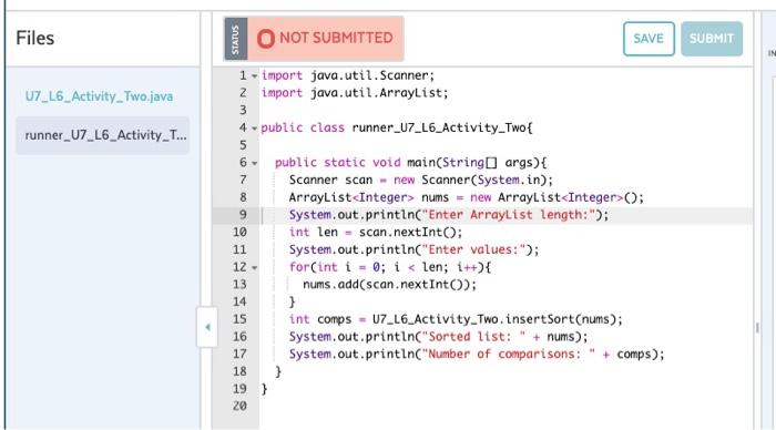 addition your insert Sort method should return an int which represents a
