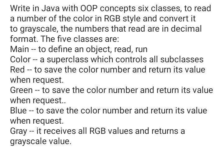 - Write in Java with OOP concepts six classes, to read