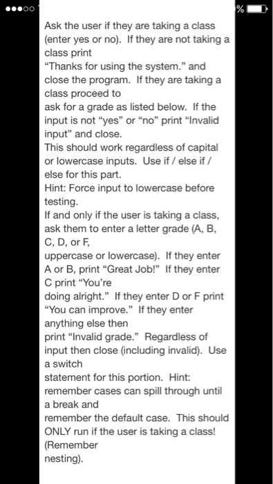  For Java : Ask the user if they are taking a