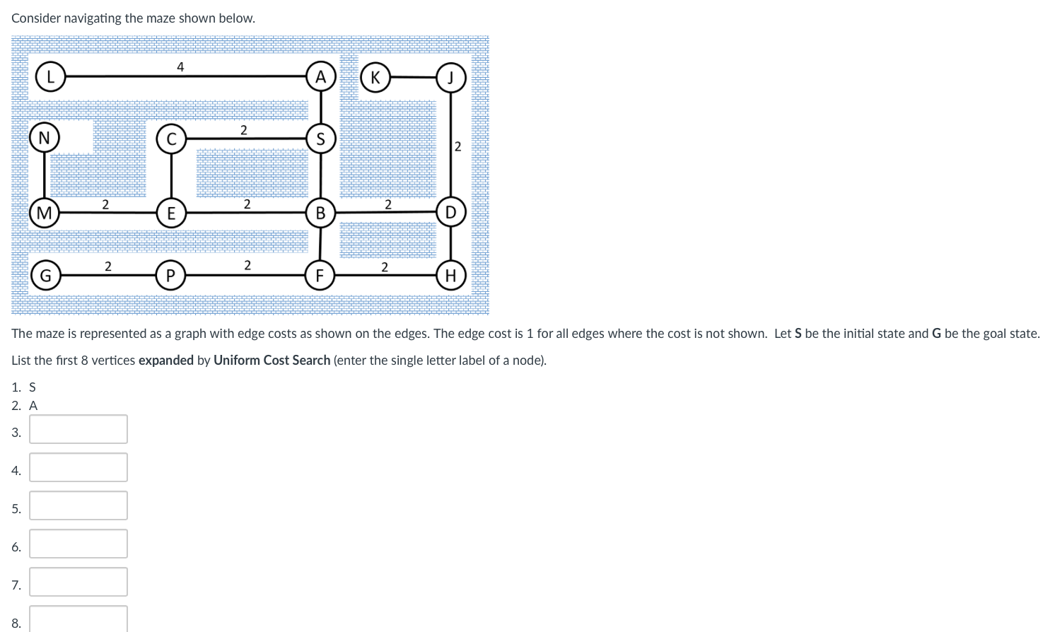  Consider navigating the maze shown below. The maze is represented as