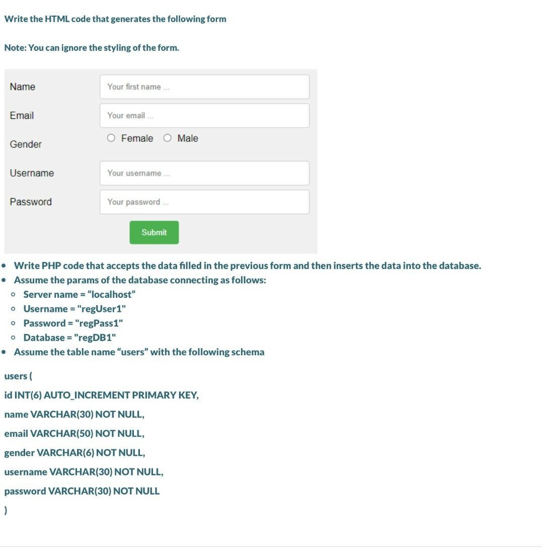 Write the HTML code that generates the following form Note: You