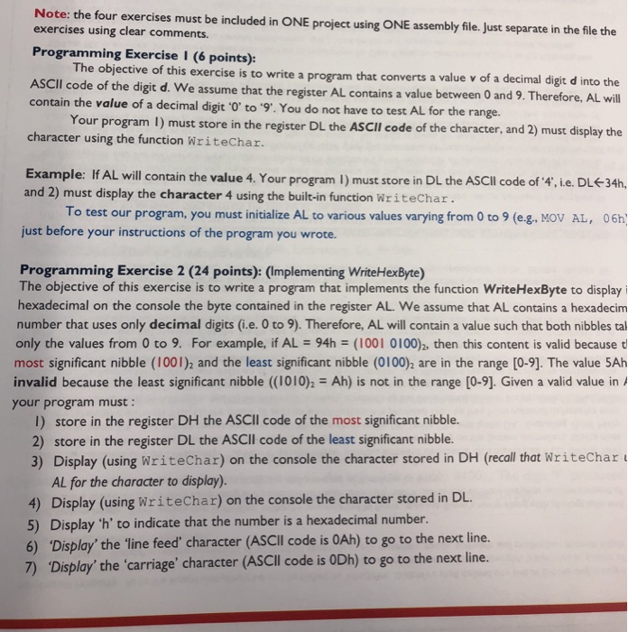  Write the following exercises in assembly language Note: the four exercises