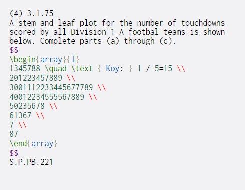  (4) 3.1.75 A stem and leaf plot for the number of