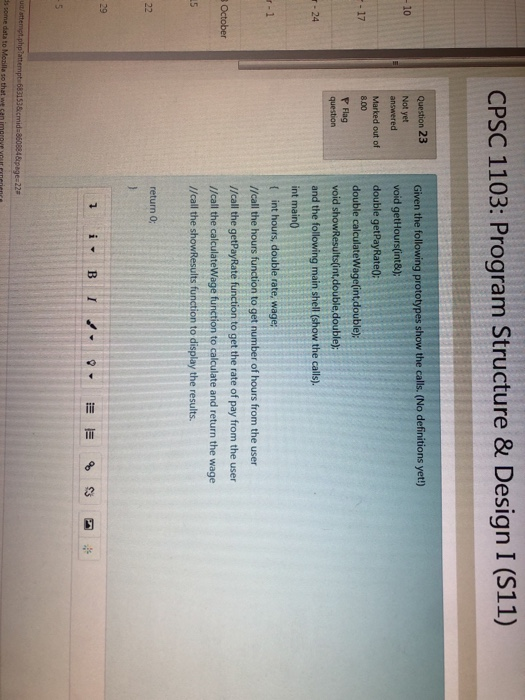  CPSC 1103: Program Structure & Design I (S11) Question 23 Given
