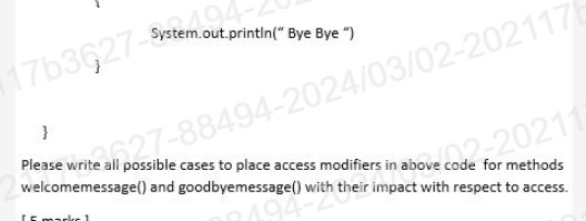  package one Class A { Void welcomemessage() System.out.printIn(" Hello, welcome ")
