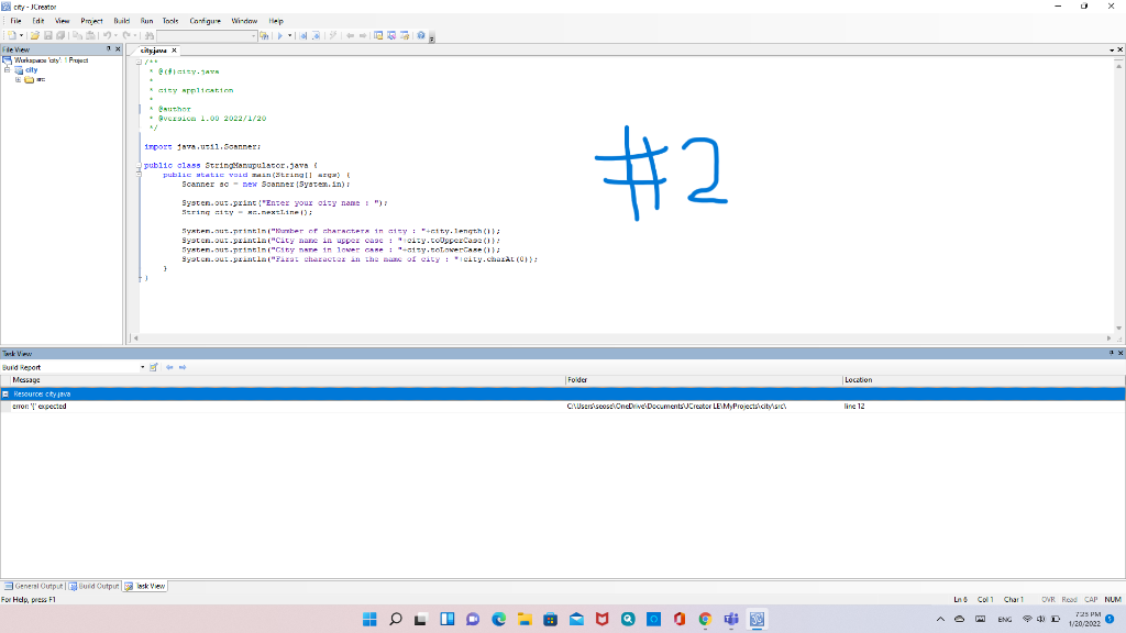 error comes up with a sign says "put .java" in the line