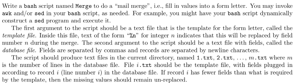  Write a bash script named Merge to do a ''mail merge
