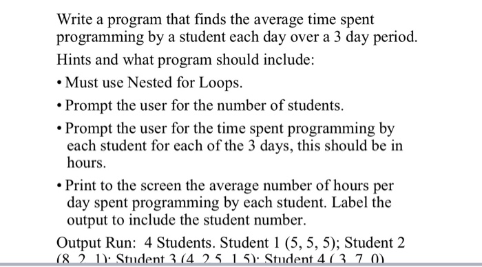  In C++ Write a program that finds the average time spent