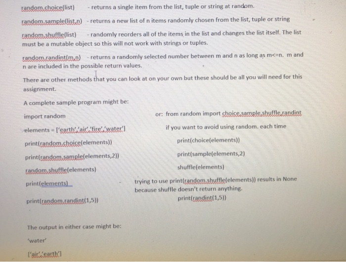  PYTHON CODE random.choicellist) returns a single item from the list, tuple
