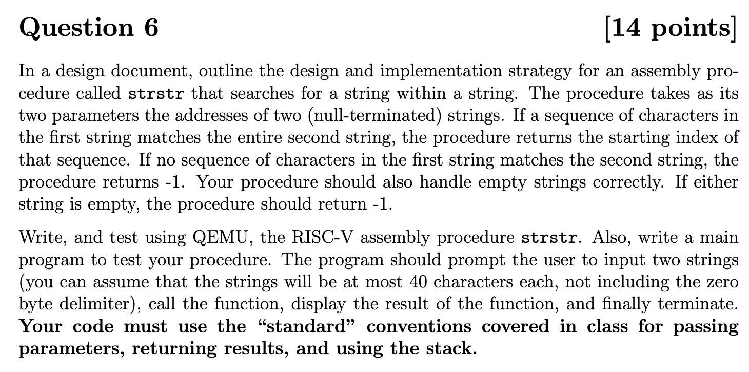  Question 6 [14 points] In a design document, outline the design