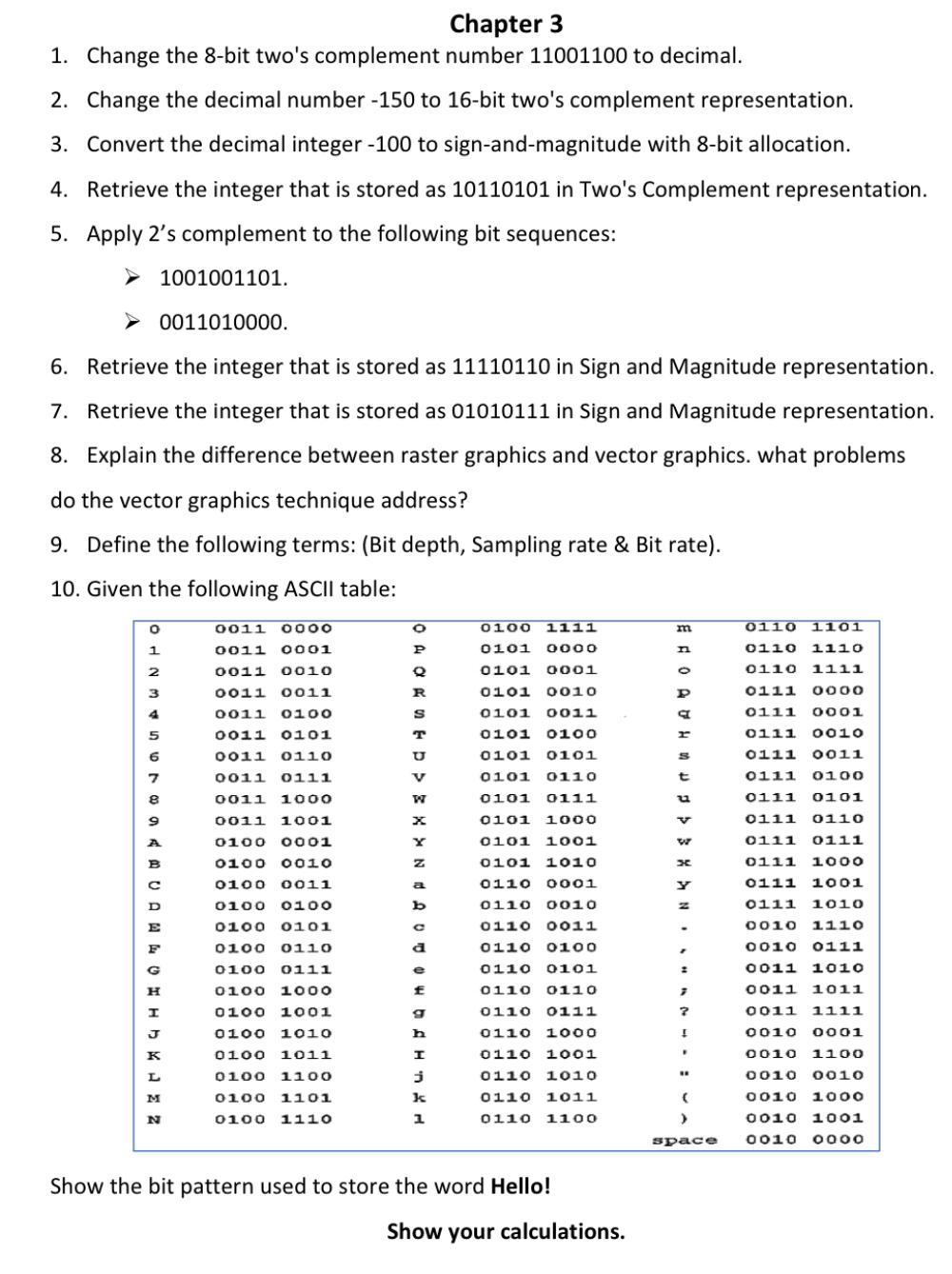 Chapter 3 1. Change the 8-bit two's complement number 11001100 to