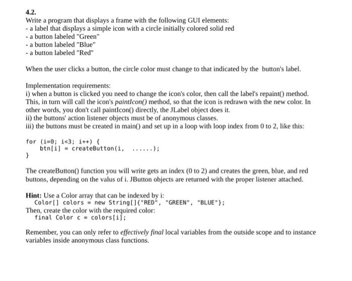  4.2. Write a program that displays a frame with the following