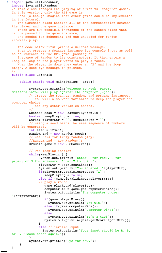 the implementation of a Java program that plays the game of Rock,