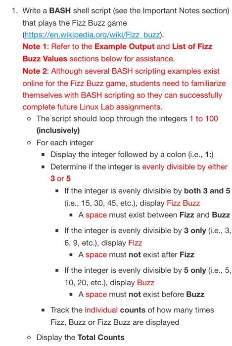  1. Write a BASH shell script (see the Important Notes section)