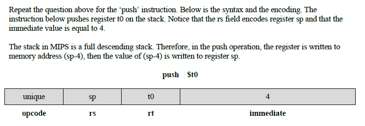Repeat the question above for the push instruction. Below is the syntax