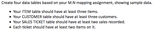 showing sample data. Your ITEM table should have at least three items.