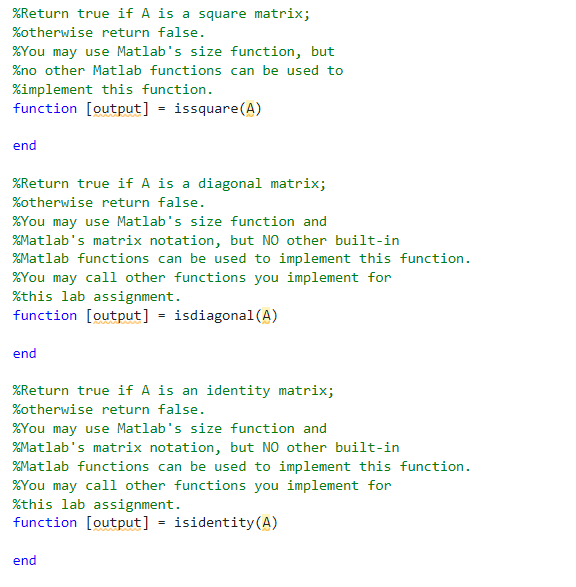 for this lab assignment is to correctly implement \%the functions called by