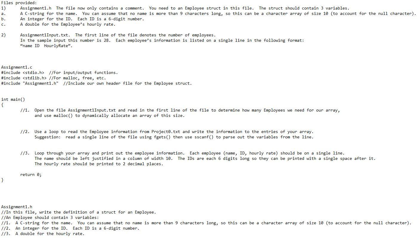 In C programming, create an array that has information about a list