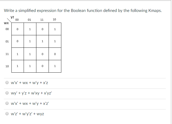  Write a simplified expression for the Boolean function defined by the