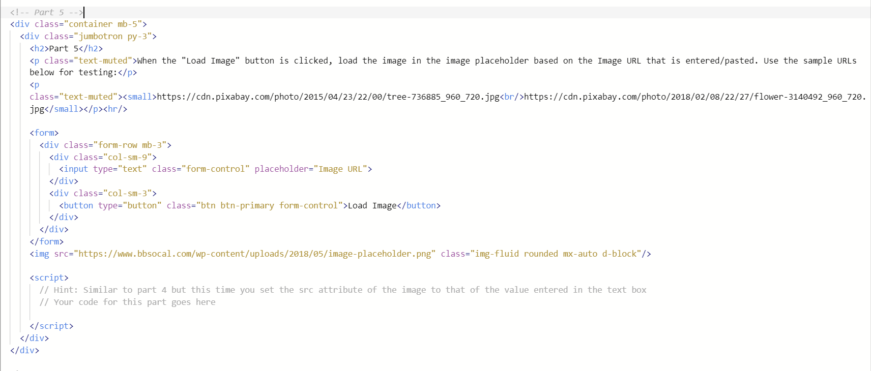 be in script tags and all events should be declared using event