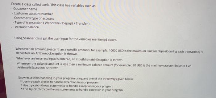 need this code in java please Create a class called bank. This