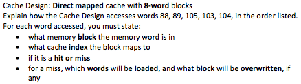  Cache Design: Direct mapped cache with 8-word blocks Explain how the