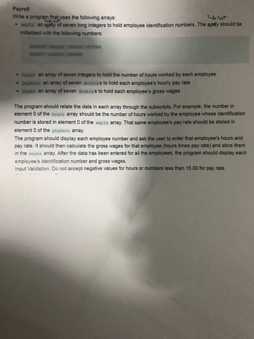  LINK LIST not array. Payroll Write a program that uses the