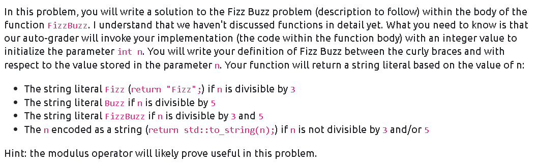 c++ In this problem, you will write a solution to the Fizz