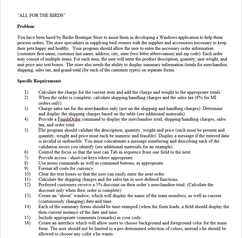 "All for the birds" "Visual Basic >> Visual Studio 2015 >> Visual