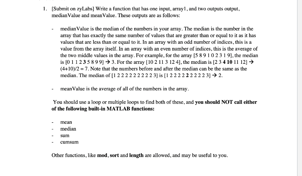 [Submit on zyLabs] Write a function that has one input, array1, and