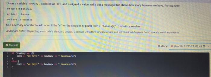 int and assigned a value, write out a message that shows how