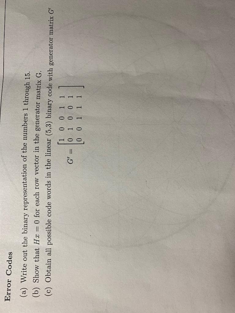  Part B and C needed. Error Codes (a) Write out the