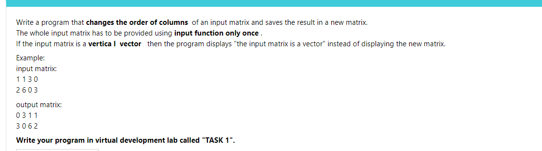 For Mathlab Write a program that changes the order of columns of