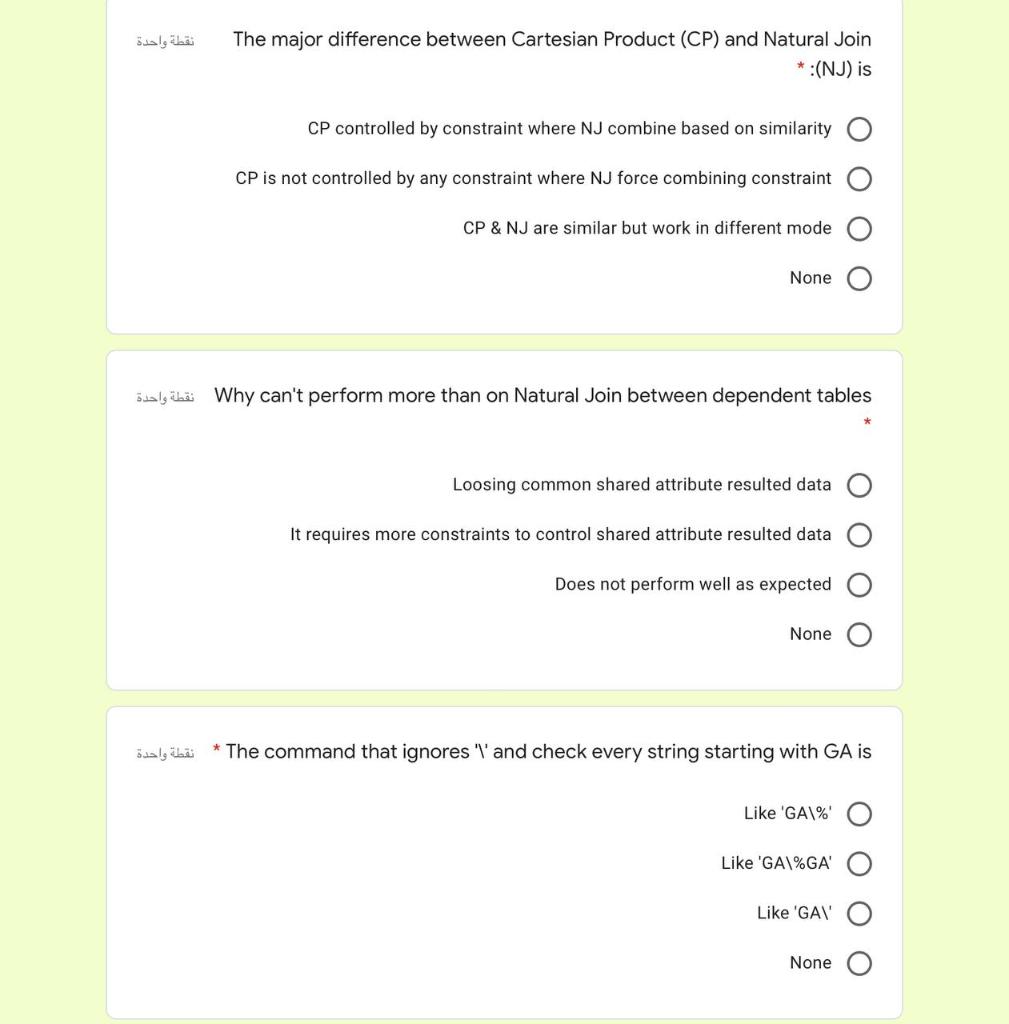The major difference between Cartesian Product (CP) and Natural Join *:(NJ)