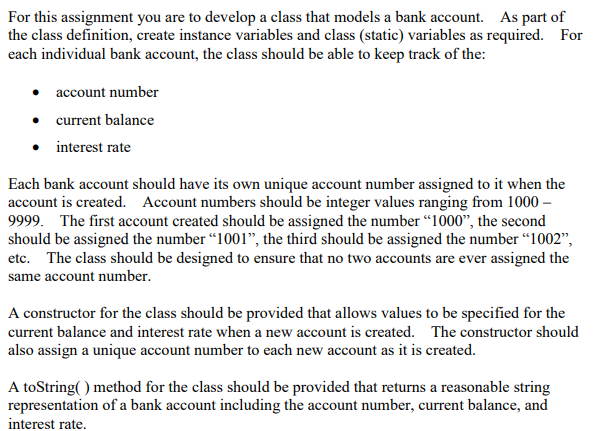  For this assignment you are to develop a class that models