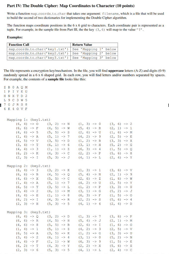  Write a function map coords to char that takes one argument: