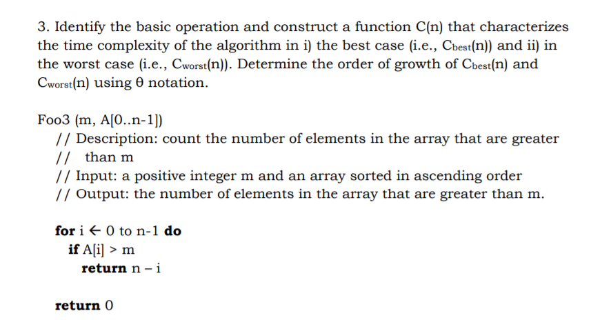  3. Identify the basic operation and construct a function C(n) that